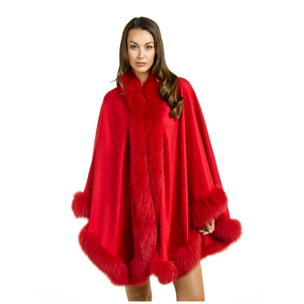 Genuine FOX FUR 🦊 Cashmere Cape. Comes with Genuine Fox Fur Head Wrap—BEAUTIFUL!